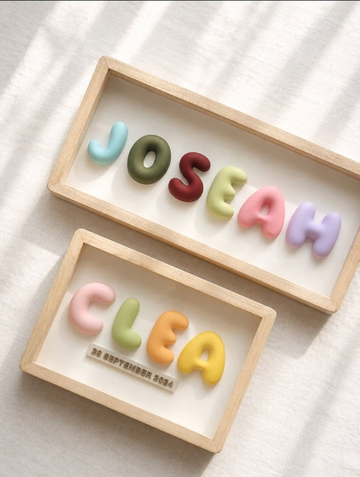 Puffy wooden name frame with chunky personalized letters